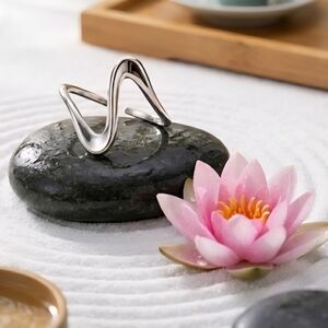 Silver Wave Ring 18K White Gold Plated Dainty Stylish Stainless Steel